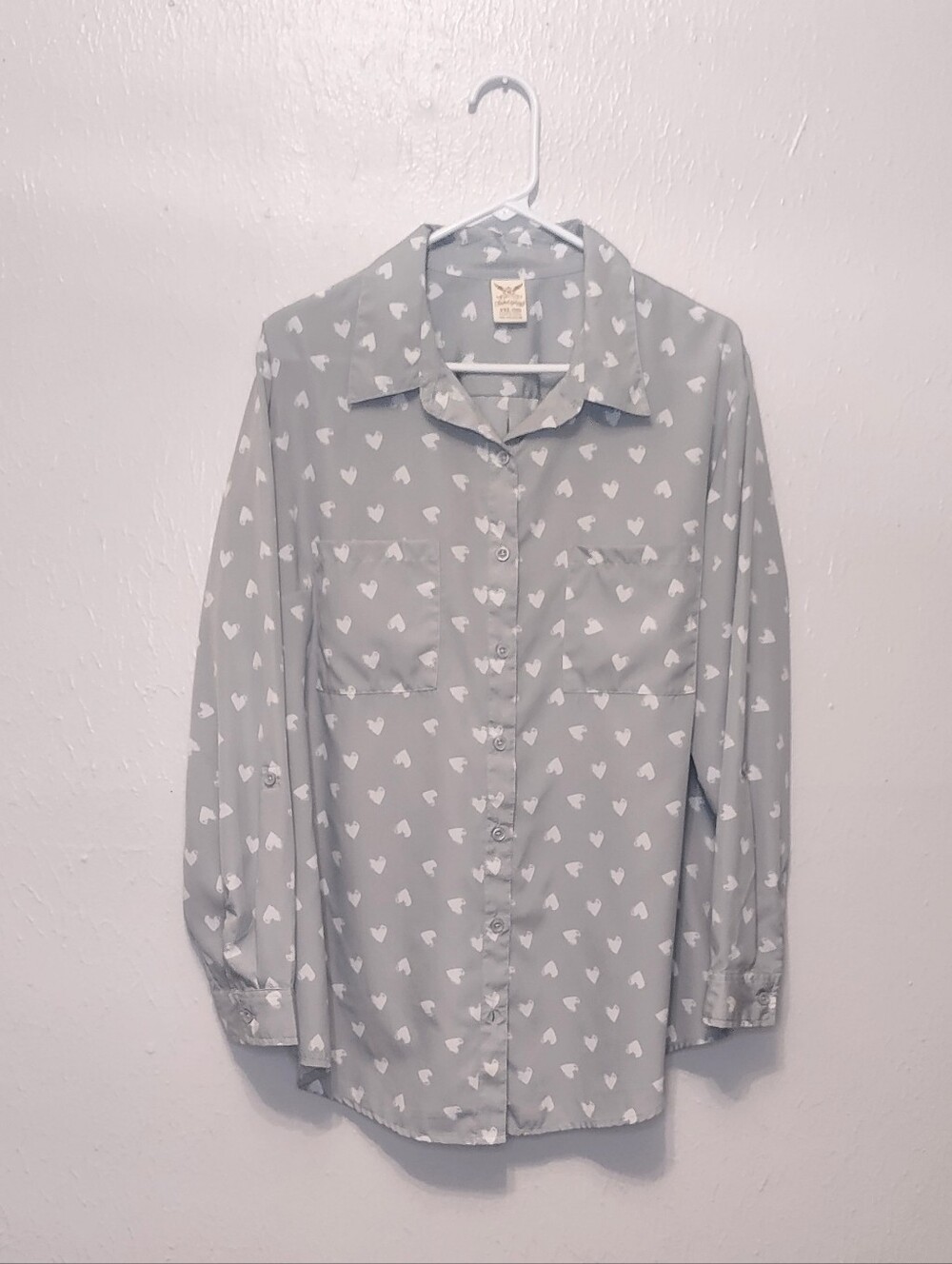 Grayβ Button Down Blouse With White Hearts Women's Plus Size XXL